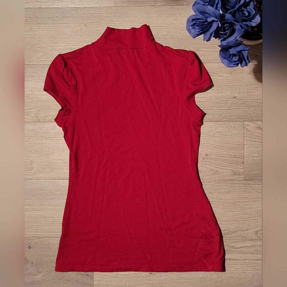 Express Red Cap Sleeve Turtleneck Blouse, Women's Small (S) - Picture 10 of 11